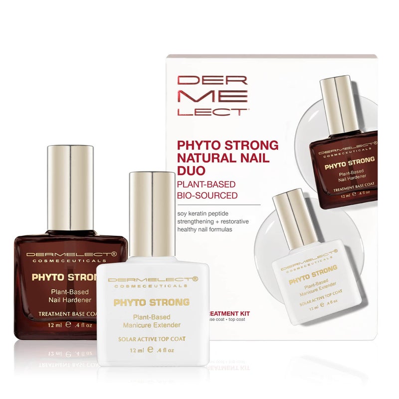 Dermelect Cosmeceuticals Phyto Strong Natural Nail Duo (2 full size pcs) Protein-Peptide Infused Base Coat & Top Coat Set, Strengthening, Hardening, for All Nail Types, Plant-Based, Vegan, Non-Toxic - Image 1