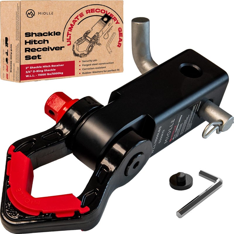 MiolleGear Shackle Hitch Receiver Fits 2 Receivers Best Towing Accessories for Trucks Jeep Toyota More Connect Your Miolle Tow Strap for Vehicle Recovery Mounts to 2 Receiver Hitches