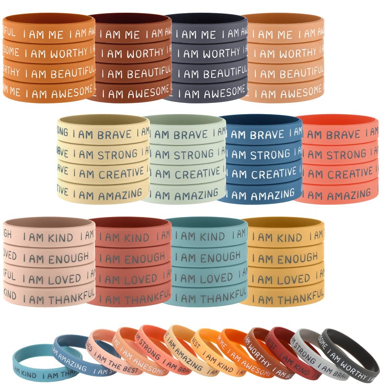 Sratte 48 Pcs Inspirational Silicone Wristbands for Students Kid Christmas Stocking Suffers Motivational Rubber Stretch Unisex Affirmation Bracelets for Back to School Classroom Prizes(Bright Color) - Image 1