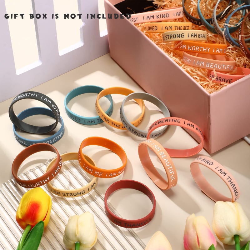 Sratte 48 Pcs Inspirational Silicone Wristbands for Students Kid Christmas Stocking Suffers Motivational Rubber Stretch Unisex Affirmation Bracelets for Back to School Classroom Prizes(Bright Color) - Image 4