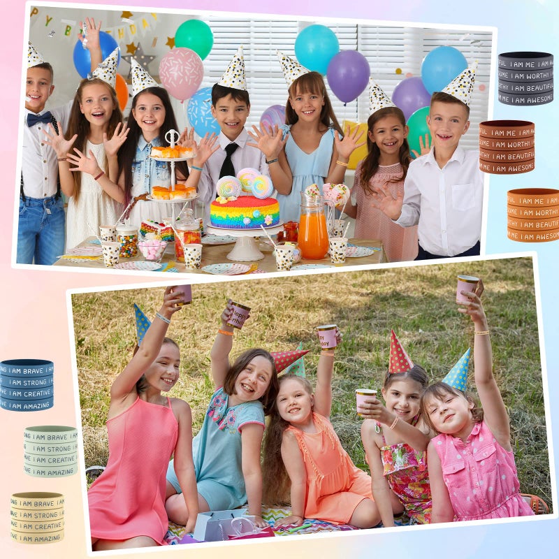Sratte 48 Pcs Inspirational Silicone Wristbands for Students Kid Christmas Stocking Suffers Motivational Rubber Stretch Unisex Affirmation Bracelets for Back to School Classroom Prizes(Bright Color) - Image 5