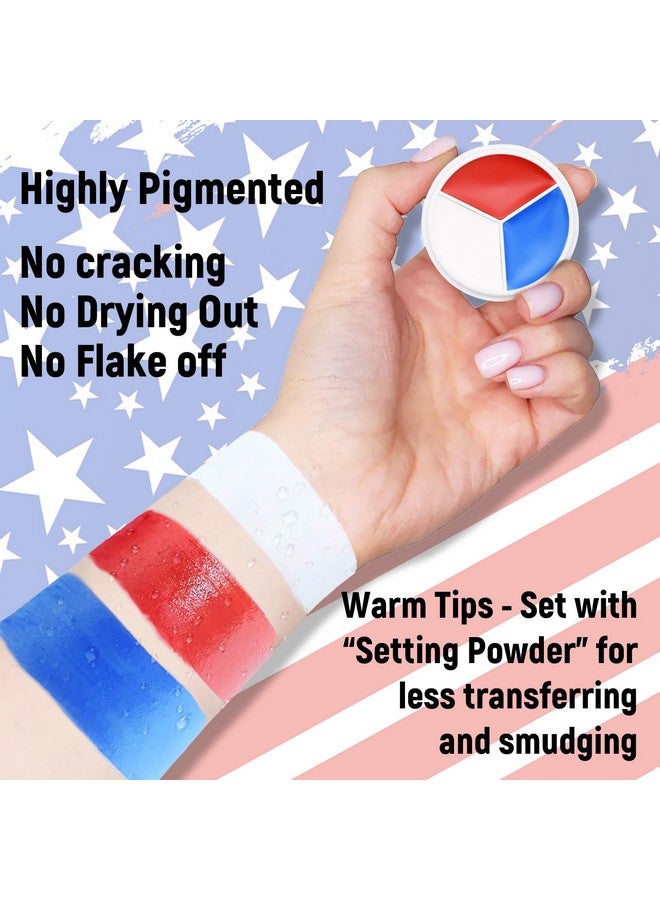 Paezm Red White Blue Face Paint - 3 Colors 12G Usa American Flag Patriotic Stripe Fan Brush Stick, Face And Body Paint For 4Th Of July Independence Day, Halloween Cosplay Makeup, Sports Events Party Stuff - Image 2