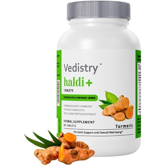 Vedistry Turmeric Tablets with Curcumin & Long Pepper for Enhanced Benefits and Absorption, Herbal Curcumin Supplement for Joint Support & Immune System Support, Vegan Haldi Tablets- 60 Tablets - Image 1