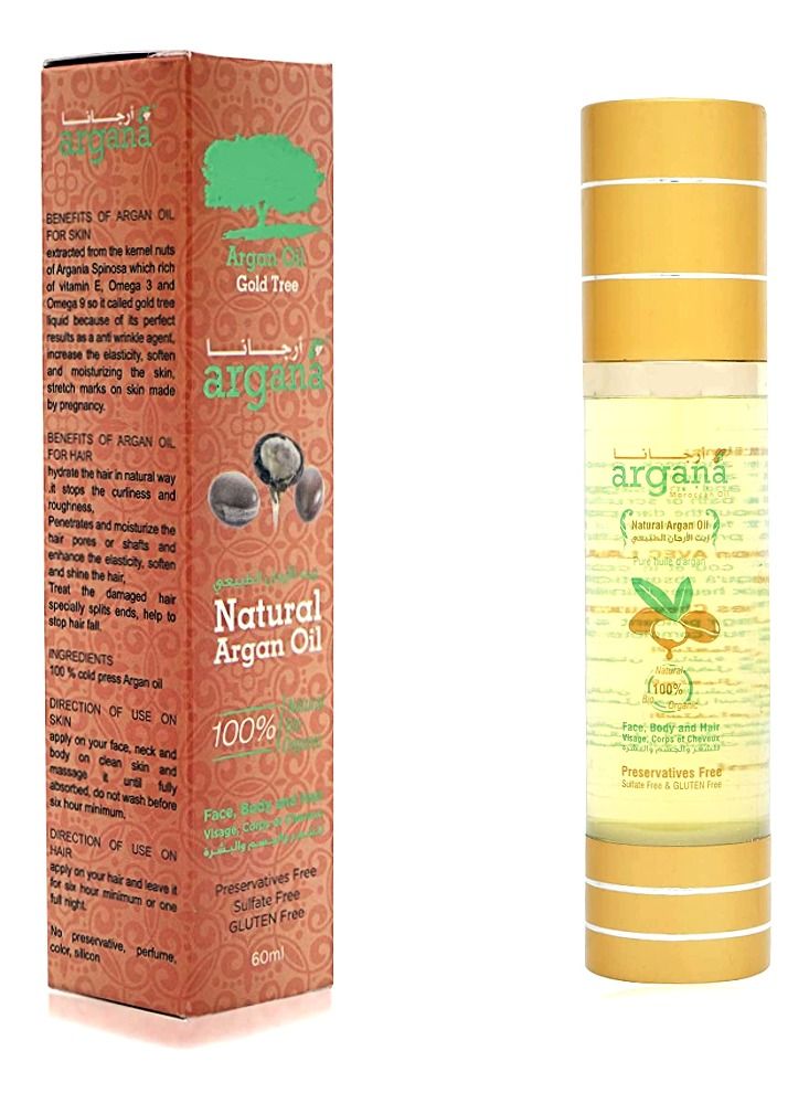 أرجانا احصل على شعر وبشرة فاخرة مع زيت الأرجان الطبيعي - 60 مل - غني بفيتامين E ومضادات الأكسدة والأحماض الدهنية الأساسية - مثالي للعناية بالشعر والبشرة - خالٍ من البارابين والكبريتات - مصنوع في الإمارات العربية المتحدة