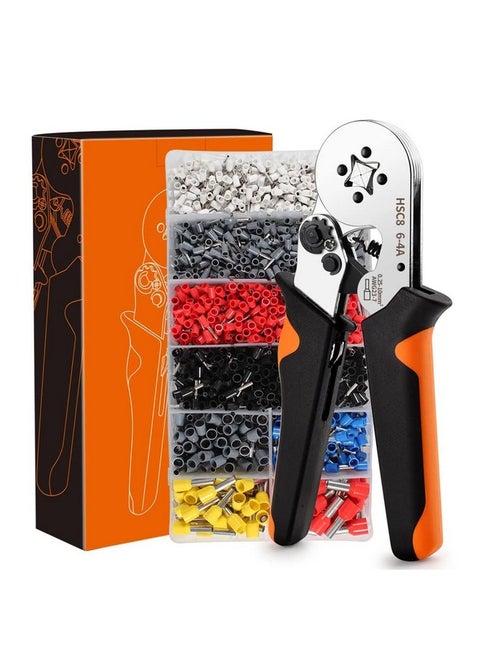 Wire Crimping Tool Kit with Wire Stripping Pliers, Ferrule Crimping Tool Kit, Self-Adjusting Square Wire Crimper Plier for AWG 23-7 with 1200PCS Assortment Ferrule Wire Copper Crimp Connector