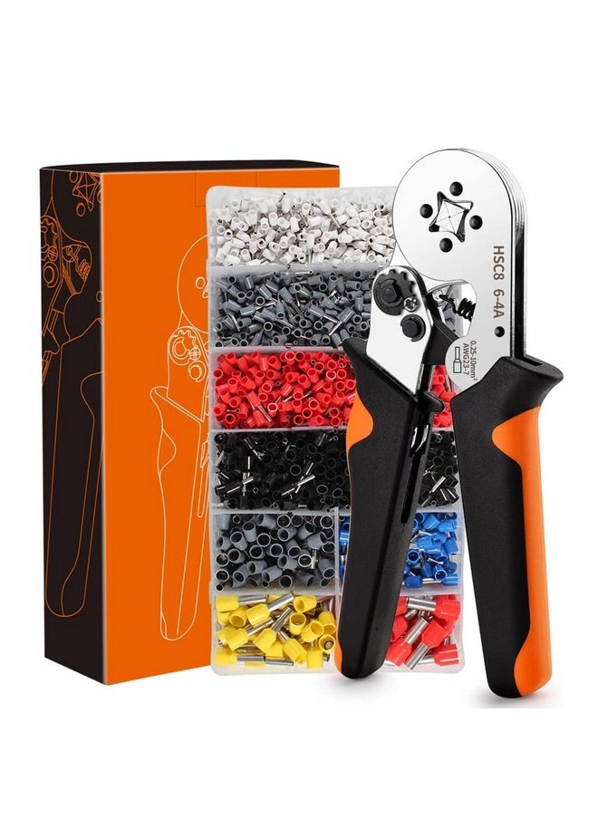 Wire Crimping Tool Kit with Wire Stripping Pliers, Ferrule Crimping Tool Kit, Self-Adjusting Square Wire Crimper Plier for AWG 23-7 with 1200PCS Assortment Ferrule Wire Copper Crimp Connector