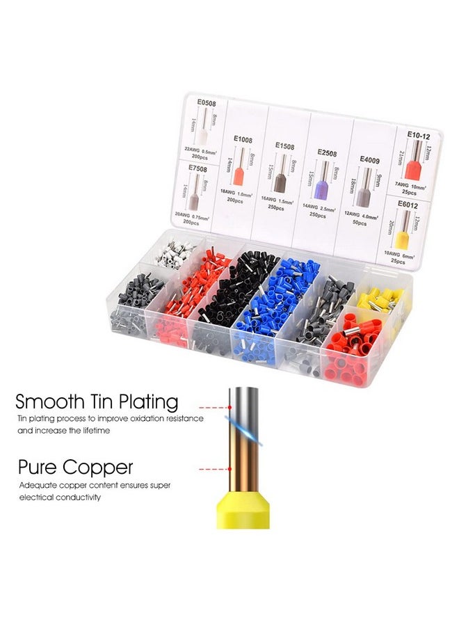 Wire Crimping Tool Kit with Wire Stripping Pliers, Ferrule Crimping Tool Kit, Self-Adjusting Square Wire Crimper Plier for AWG 23-7 with 1200PCS Assortment Ferrule Wire Copper Crimp Connector