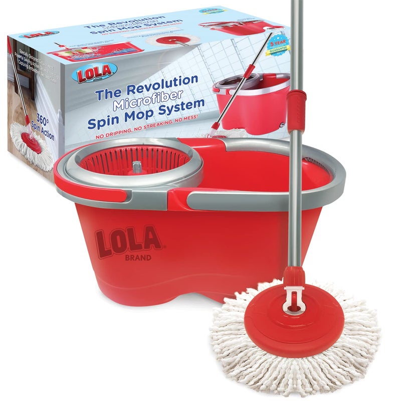 Lola Products Revolution Microfiber Spin Mop System Braided Mop Head Durable Alloy Handle 360 Spinning Action Great for Any Hard Floor Surface