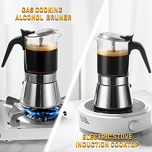 JimysCo SIXAQUAE Induction Moka Pot, Crystal Glass-top & Stainless Steel Stovetop Espresso Maker,Classic Italian coffee maker (160ml) - Image 3
