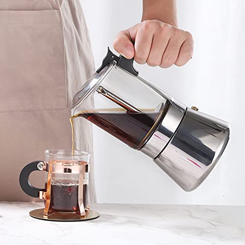 JimysCo SIXAQUAE Induction Moka Pot, Crystal Glass-top & Stainless Steel Stovetop Espresso Maker,Classic Italian coffee maker (160ml) - Image 5