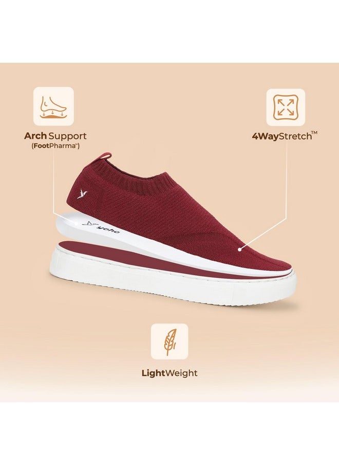 YOHO - YOHO FreeStep Spacious and Casual Slip on Shoes | Comfortable for Long Hours of Walking | Outperforms Memory Foam | Arch Support Insole | Maroon - UK 8 - Image 1