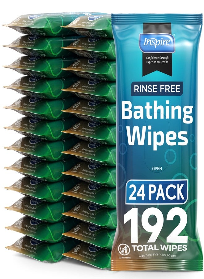 Inspire Body Wipes for adults bathing Rinse Free | Adult Wash Cloths Extra Large, Bathing Wipes for Incontinence, 8"x 8" In (192 count Bulk Pack) | By Inspire - Image 1
