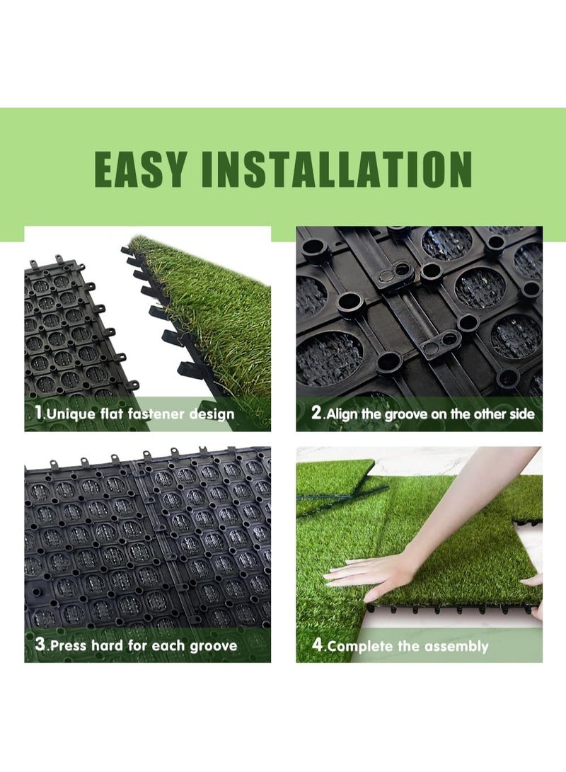 طعم المنزل بلاط عشب صناعي متشابك - سجادات عشب صناعية قابلة للتركيب السريع، مقاس 30×30 سم، آمنة للحيوانات الأليفة والأطفال، ذاتية التصريف، عشب صناعي واقعي للفناء والشرفة والاستخدام الداخلي والخارجي. - Image 4