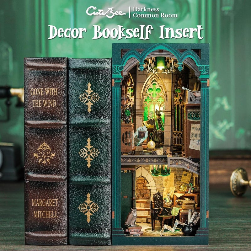 كيوت بي طقم ركن الكتاب، DIY بيت مصغر لركن الكتاب بيت صغير طقم لغز خشبي ثلاثي الأبعاد طقم بيت الدمى للكبار والمراهقين، زينة إدراج رف الكتب، DIY هدية حرفية بناء نموذج - Image 2