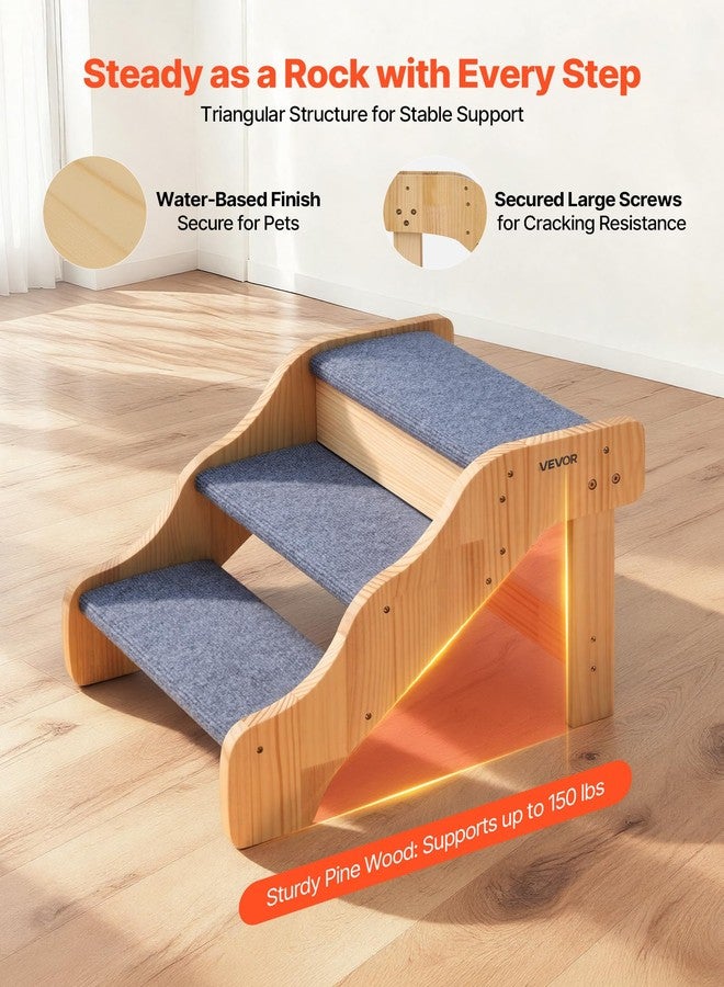 VEVOR Wood Pet Stairs, 3-Step Dog Stairs for High Beds, Sofa & Cars, 150lbs Load Capacity, Non-Slip Surface, Stable Cat & Dog Step Ladder for Small Medium Large Older Pet Puppy Essentials - Image 3