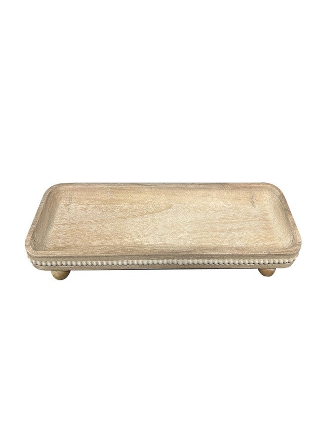 Dwellington Oval Wooden Decorative Tray, Farmhouse Style, Beaded Serving Tray for Living Room, Coffee Table (White Wash) - Image 3