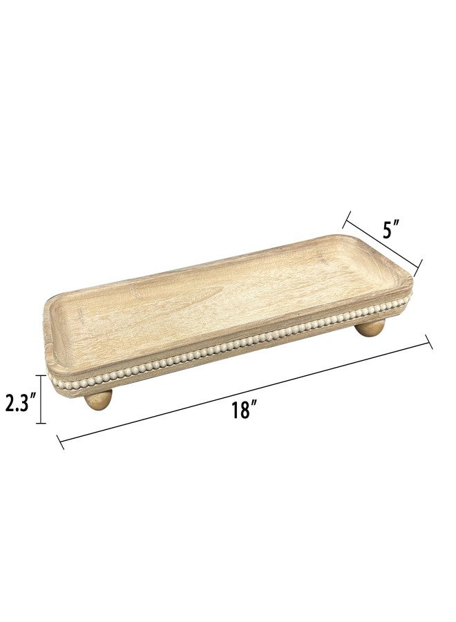 Dwellington Oval Wooden Decorative Tray, Farmhouse Style, Beaded Serving Tray for Living Room, Coffee Table (White Wash) - Image 5