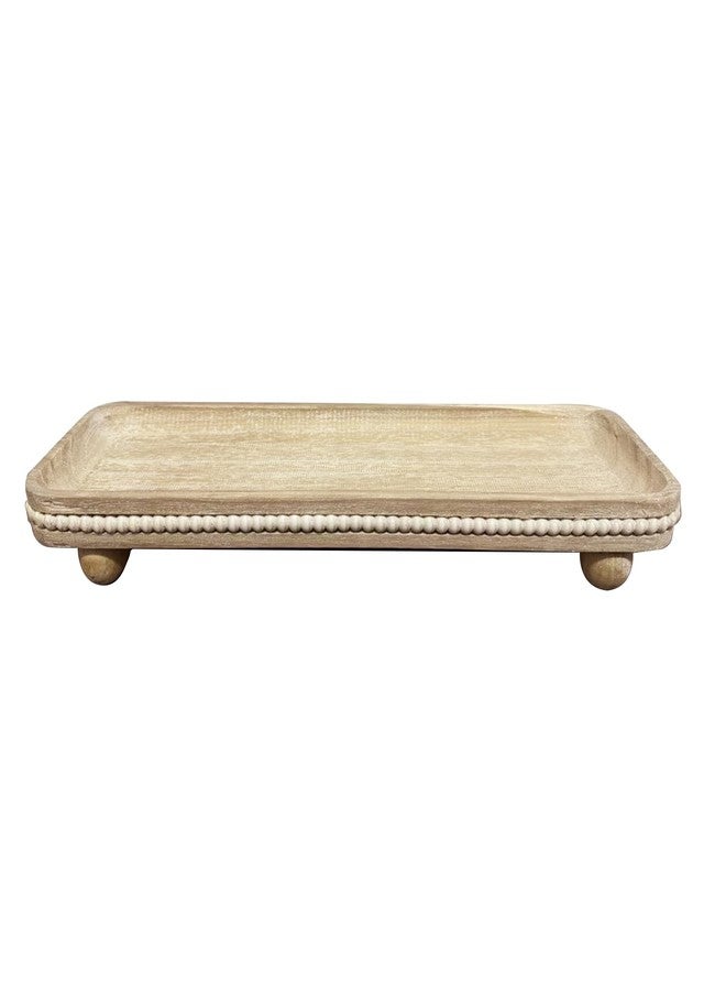 Dwellington Oval Wooden Decorative Tray, Farmhouse Style, Beaded Serving Tray for Living Room, Coffee Table (White Wash) - Image 1