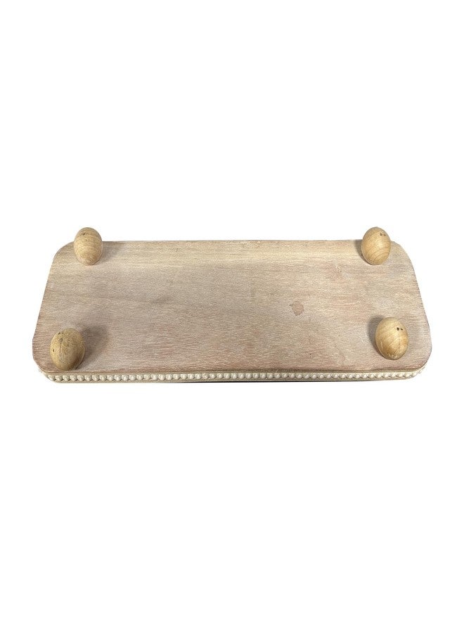 Dwellington Oval Wooden Decorative Tray, Farmhouse Style, Beaded Serving Tray for Living Room, Coffee Table (White Wash) - Image 4