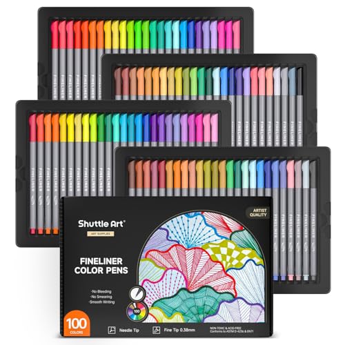 Shuttle Art Fineliner Pens 100 Colors 038mm Fineliner Color Pen Set Fine Line Drawing Pen Fine Point Markers Perfect for Adult Coloring Books Drawing and Journal Art Projects - Image 1