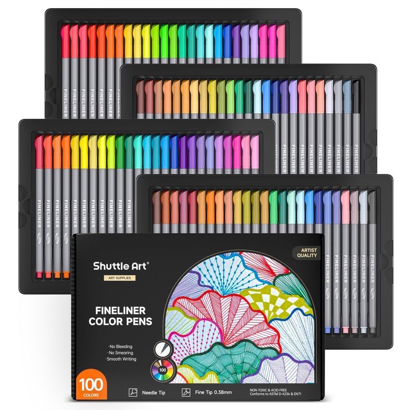 Shuttle Art Fineliner Pens 100 Colors 038mm Fineliner Color Pen Set Fine Line Drawing Pen Fine Point Markers Perfect for Adult Coloring Books Drawing and Journal Art Projects - Image 2