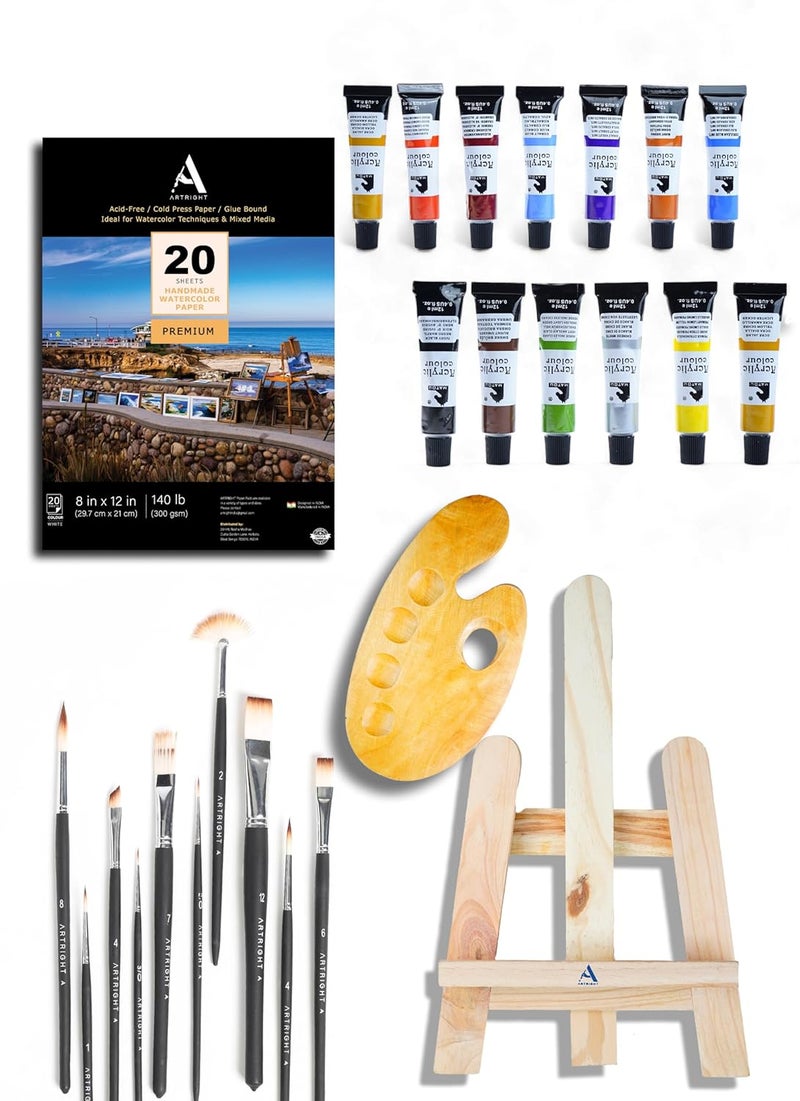 ArtRight Professional Painting Kit 44 Pcs Paint Set for Painting Paint Brushes Set of 101 Feet Wooden Painting Easel A4 Watercolor Papers Painting Palette Artists Color Set of 12 - Image 1