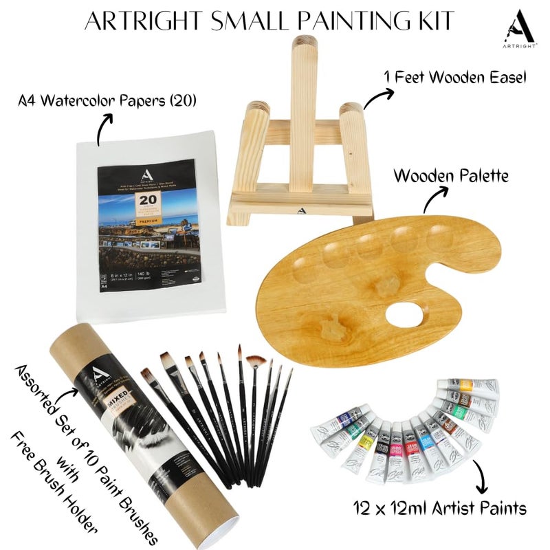 ArtRight Professional Painting Kit 44 Pcs Paint Set for Painting Paint Brushes Set of 101 Feet Wooden Painting Easel A4 Watercolor Papers Painting Palette Artists Color Set of 12 - Image 2