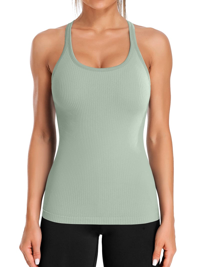 ATTRACO Racerback Tank with Built in Bra for Women Sleeveless Exercise Sports Tops Light Green - Image 1