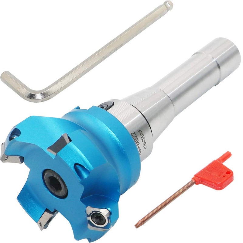 LingGan 2.5 Inch Face Milling Cutter Aluminum KM12 63MM CNC End Milling Cutter Holder + R8-FMB22 Shank Face Shell Mill Arbor + 4pcs SEHT1204 Carbide Inserts + 8mm Hexagon Wrench + T20 Wrench CNC Machine Tools - Image 2