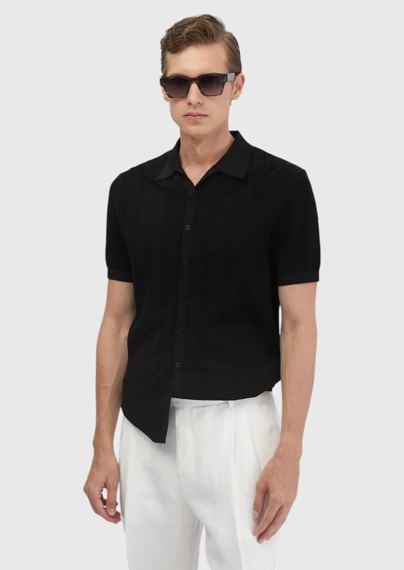 RAMSEY Black Polo Neck Jacquard Cardigan