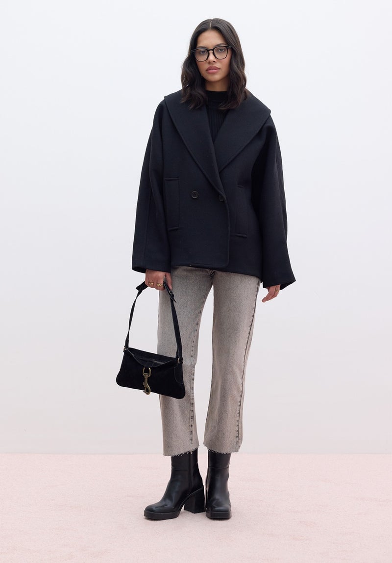 Manuka Italian Cashmere Double Breasted Coat Black  - Image 1
