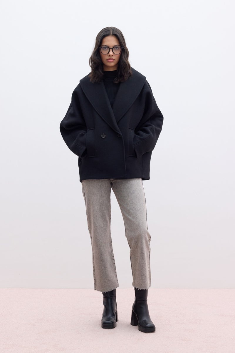 Manuka Italian Cashmere Double Breasted Coat Black  - Image 4