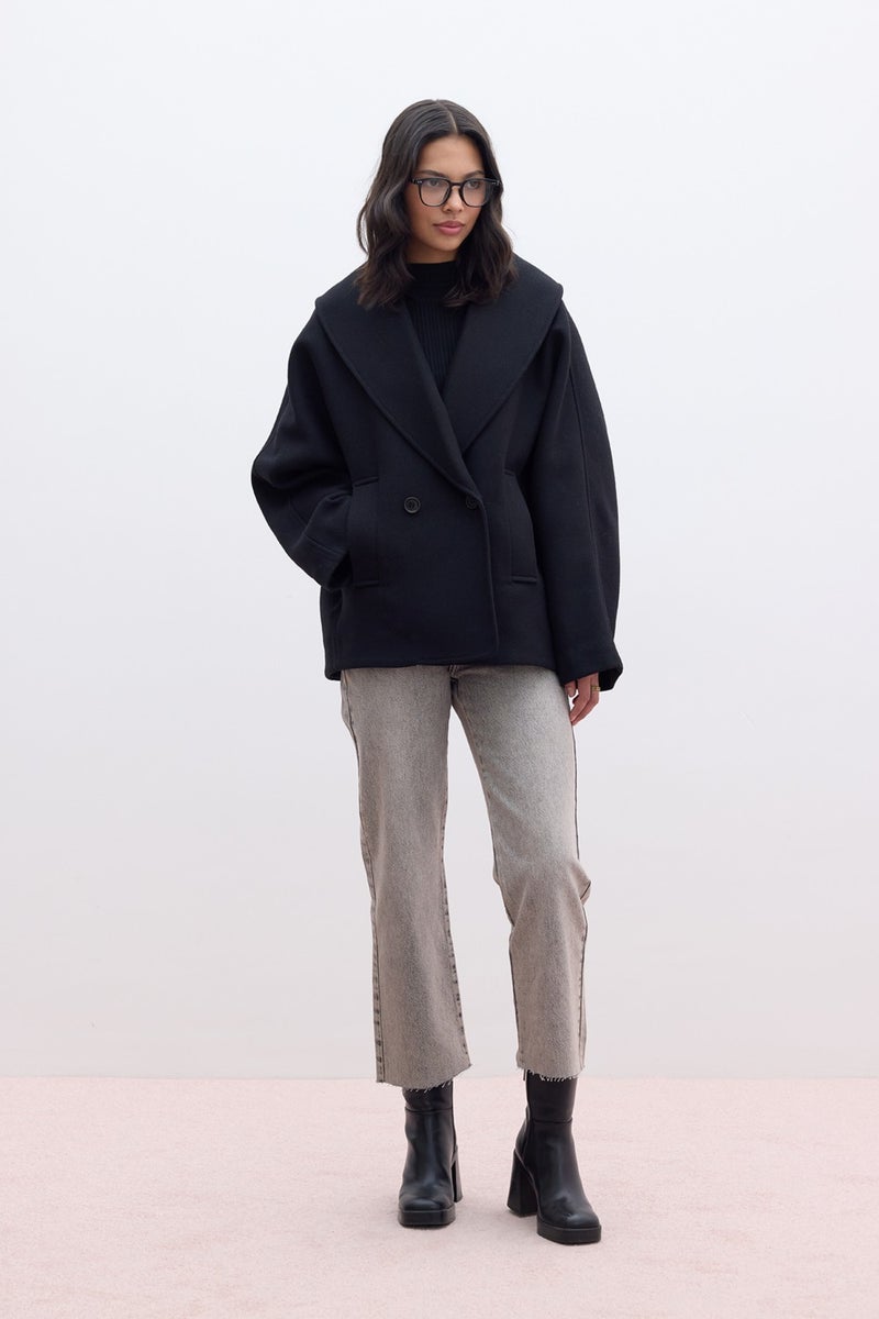 Manuka Italian Cashmere Double Breasted Coat Black  - Image 3