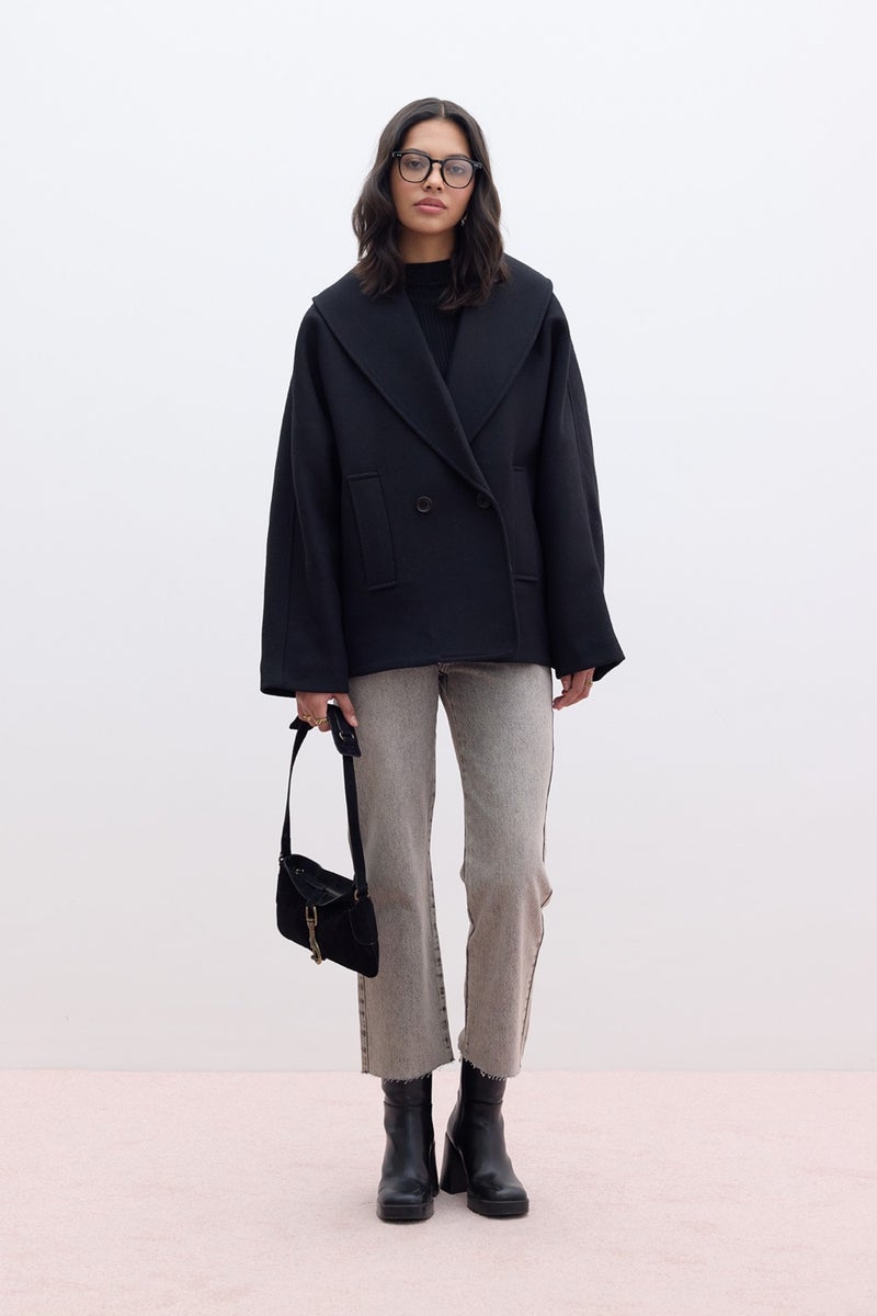 Manuka Italian Cashmere Double Breasted Coat Black  - Image 2