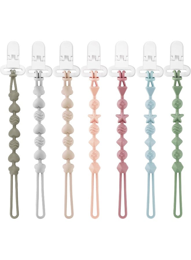 PandaEar 7 Pack Silicone Pacifier Clips, Pacifier Holder with One Piece Design for Baby Boys & Girls 3 Month+, Teething Toys Teethers - Image 1