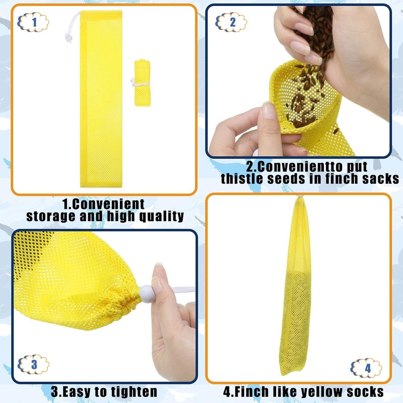 Shappy 6 Pieces Finch Sock Feeder Finch Feeders Without Seeds for Outdoors Hanging Thistle Bird Feeder for Finch Thistle Seed Bird (Yellow, 3.94 x 15.5 Inch, 3.54 x 12.5 Inch, 4.75 x 9 Inch) - Image 3
