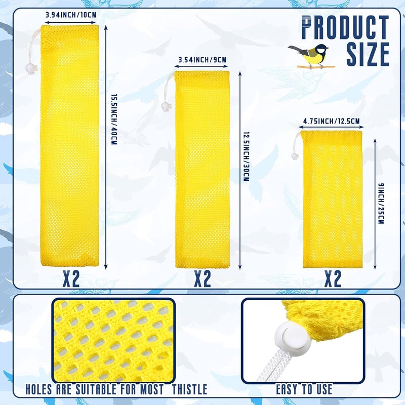 Shappy 6 Pieces Finch Sock Feeder Finch Feeders Without Seeds for Outdoors Hanging Thistle Bird Feeder for Finch Thistle Seed Bird (Yellow, 3.94 x 15.5 Inch, 3.54 x 12.5 Inch, 4.75 x 9 Inch) - Image 2