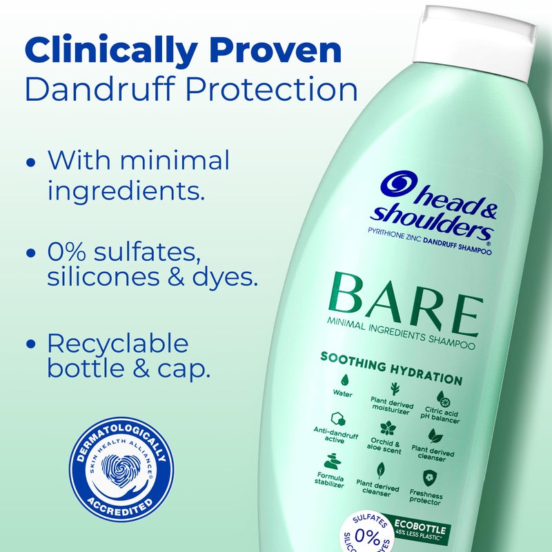 Head & Shoulders BARE Dandruff Shampoo Twin Pack, Sulfate-Free, Silicion-Free, Dye-Free, Eco-Friendly Bottles, Safe for All Hair Types, 13.5 Fl Oz Each (Set of 2) - Image 2