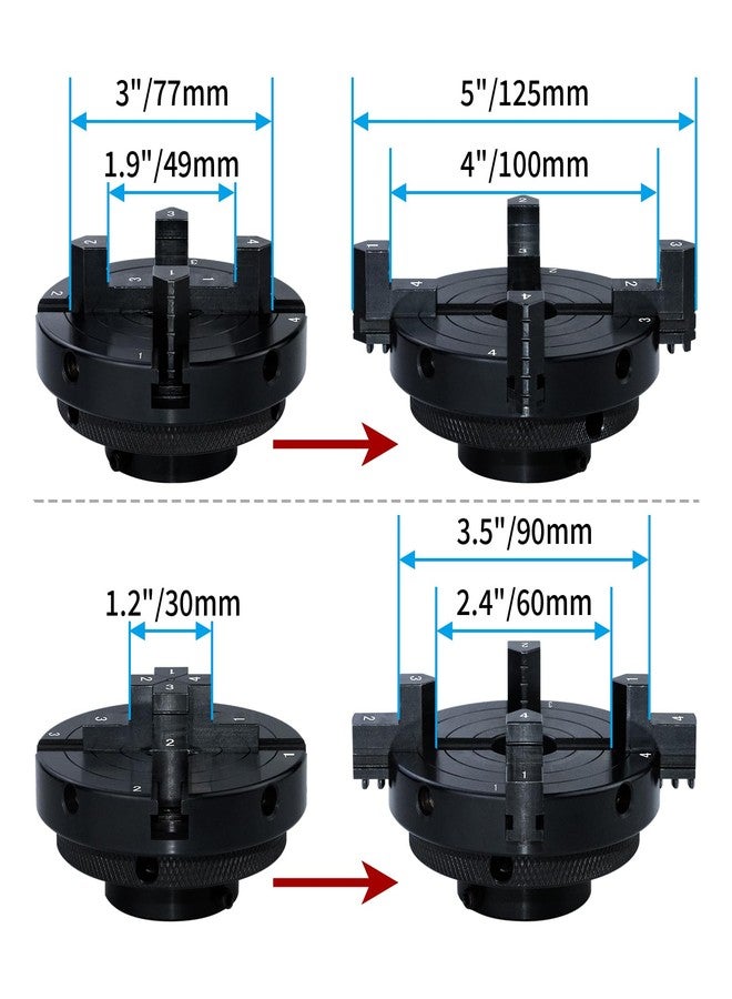 DEEFIINE 4 Inch Wood Lathe Chuck Set 1" x 8 tpi & 3/4"x16TPI Adapter, Self Centering 4 Jaw Wood Turning Chuck - Image 4