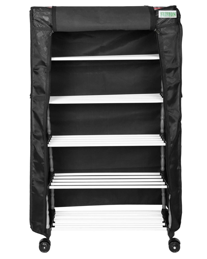 FLIPZON Multipurpose 5 Shelves/Layer Shoe Rack Organizer with Wheels and Dustproof Cover | Portable Smart Storage Rack Organizer with Zip Cover Easy to Move (Metal & Plastic, Multicolour) - Image 4