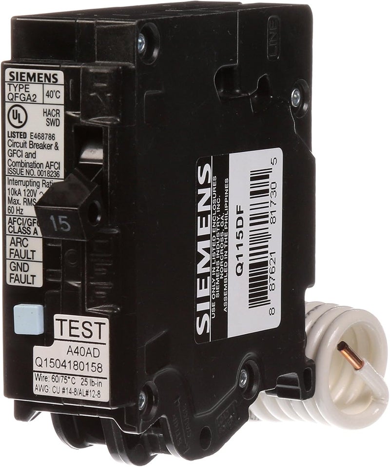 SIEMENS Siemens Q115DF 15Amp AfciGfci Dual Function Circuit Breaker Plug on Load Center Style  - Image 1