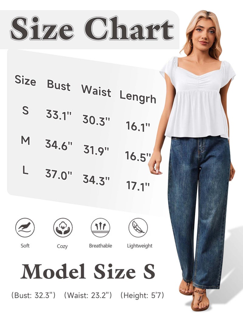 HOCANDY Womens Flowy Peplum Tank Tops Ruffle Sleeve Babydoll Tank Top Sweetheart Neck Smocked Back Short Sleeve Going Out Top White - Image 4