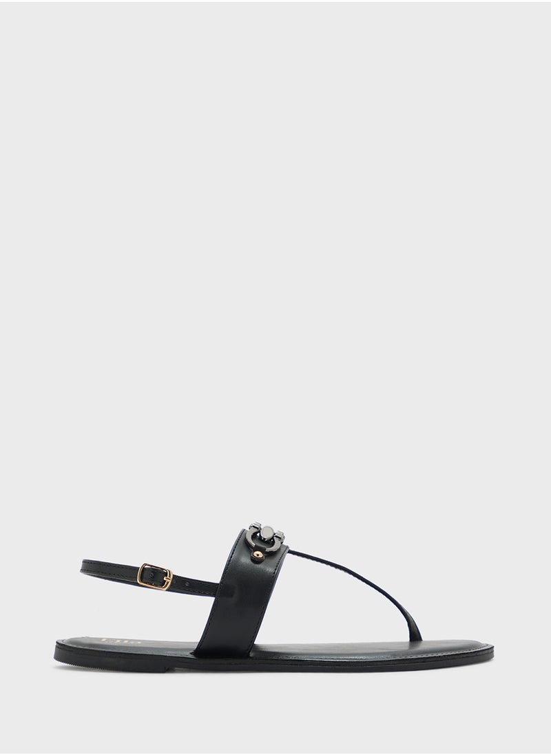 ELLA Horse Bit Trim Backstrap Detail Flat Sandal  - Image 1