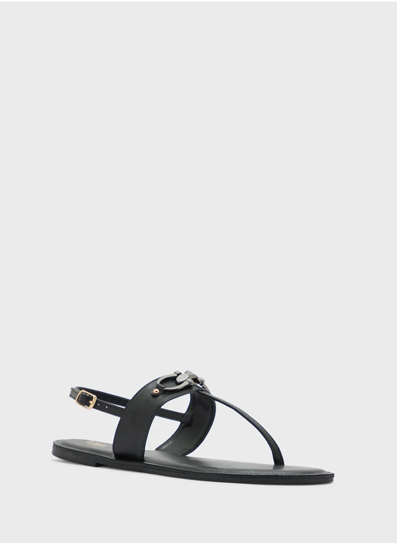 ELLA Horse Bit Trim Backstrap Detail Flat Sandal