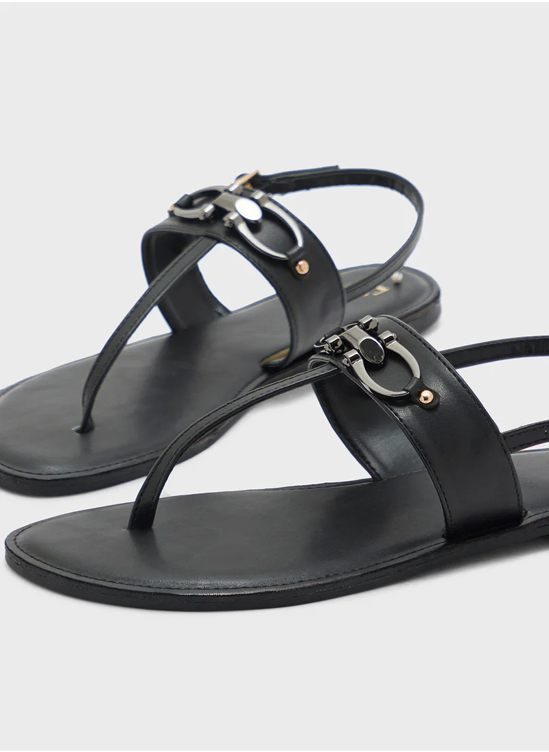 ELLA Horse Bit Trim Backstrap Detail Flat Sandal