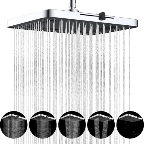 Hibbent cUPC Certified 5 Spray Modes Shower Head 13 High Pressure Large Rainfall Shower Head High Flow Waterfall Bathroom Fixed Showerheads with Adjustable Swivel Ball Joint Chrome - Image 1