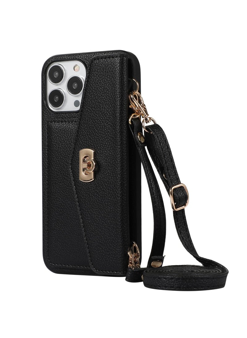 Suteni Crossbody Strap Back Cover Card Slots Leather Phone Case for iPhone - Image 1