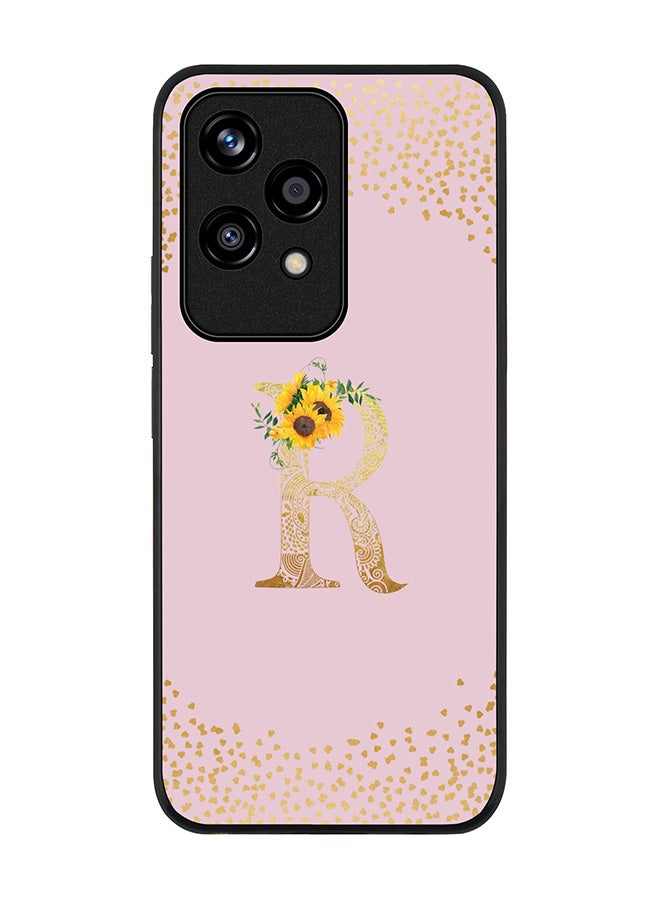 Stylizedd Rugged Black edge case for Honor 200 Lite, Slim fit Case Flexible Cover - Custom Monogram Initial Letter Floral Pattern Alphabet - R (Pink ) - Image 1