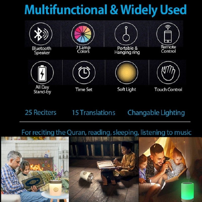 ACHAS Quran Portable Bluetooth LED Lamp Speaker Multicolour - Image 2