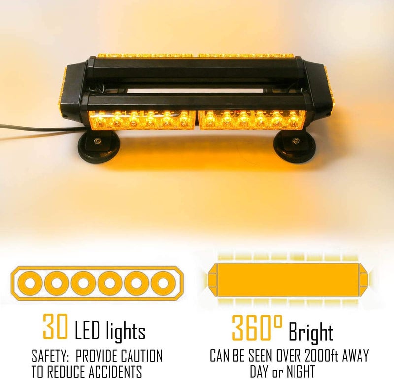 LE-JX Amber 30 LEDs Safety Strobe Light Bar - Image 2